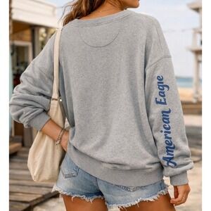 American Eagle Outfitters Gray Crewneck Sweatshirt with Sleeve Logo